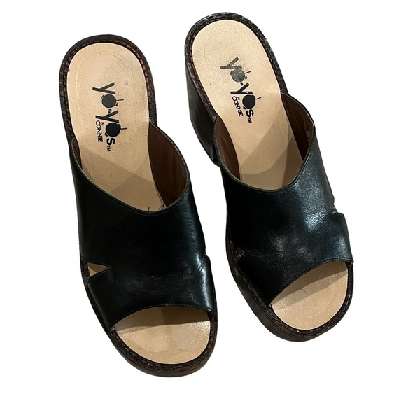 YoYo Vintage Y2K 6.5 Wooden Leather Platform Chunky Wedge Sandals 90’s - Picture 5 of 10